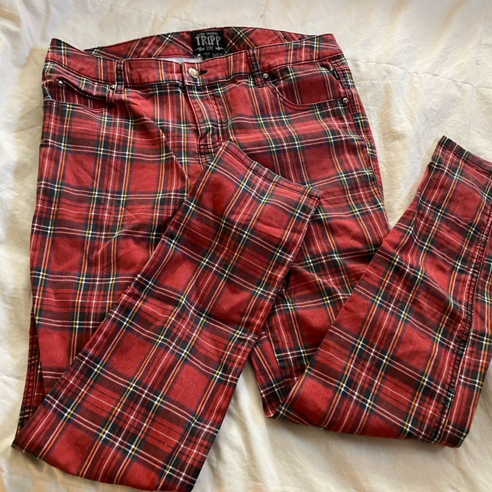 Tripp NYC Red Plaid Skinny Jeans